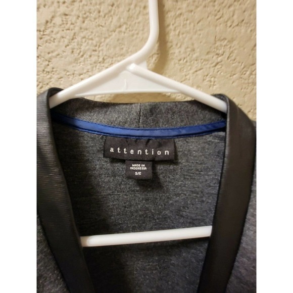 Attention Open Front Blazer Gray With Black Faux Leather Details Size Small - Picture 2 of 6
